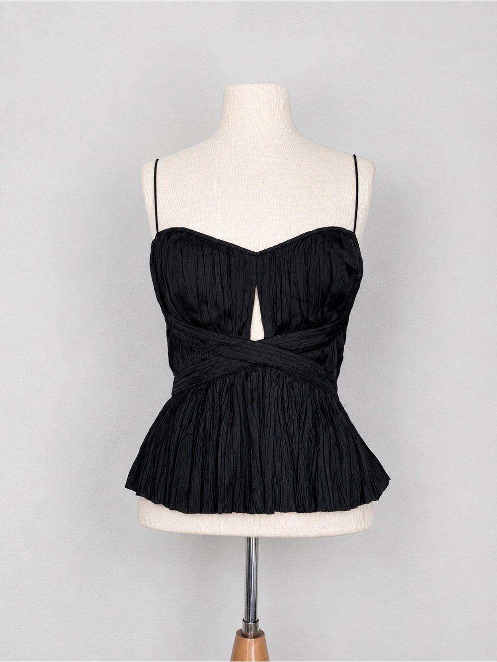 Ulla Johnson Black Pleated Spaghetti Strap Peplum Cami NWOT